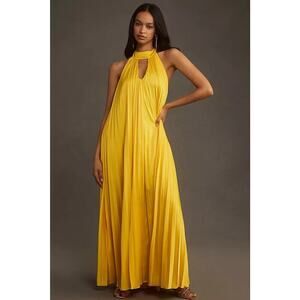 NWD ANTHROPOLOGIE Hutch Halter Pleated Maxi Dress Size XSP Yellow #8H410